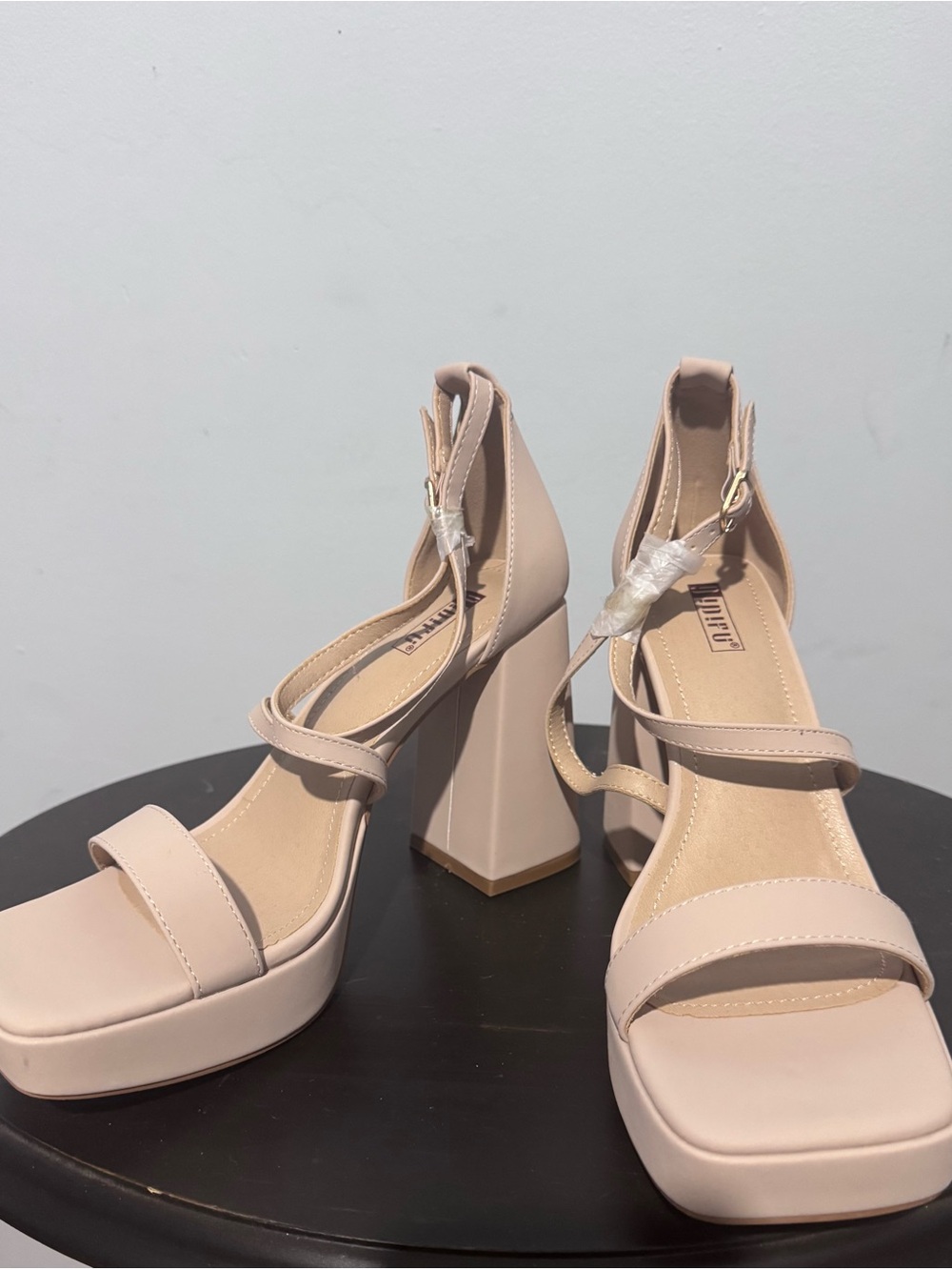 Nude Block Heel Platform Sandals with Ankle Strap
